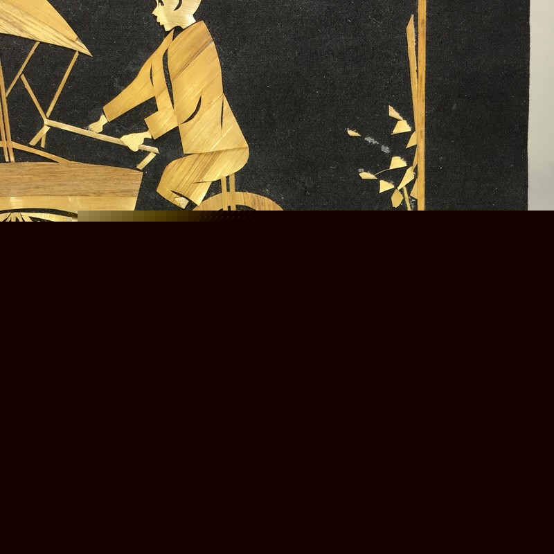 Vintage Straw Bamboo Reed Black Cloth Painting Art Asian Pacific gallery