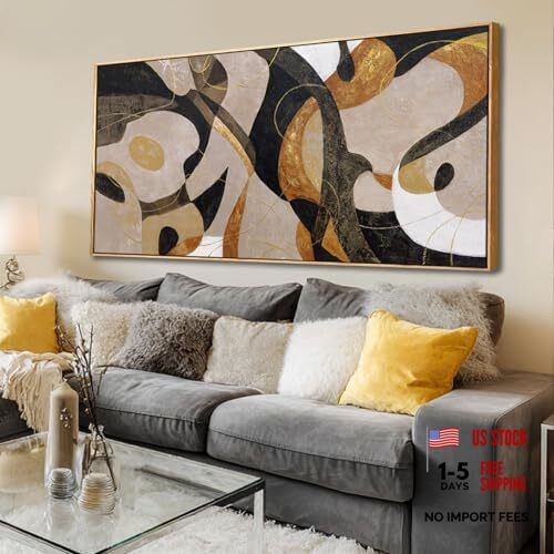 Large Framed Brown Abstract Wall Art for Living 58″L x 29″W Beige and Brown