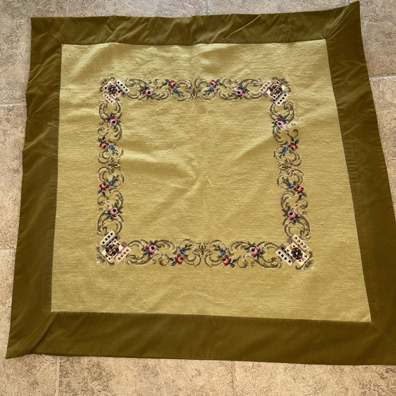 Antique Needlepoint Velvet Card Table Cover Playing Cards Symbols Bridge Poker
