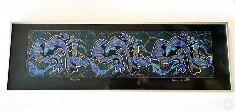 KAREN TAYLORAustralian ABORIGINAL ART * DOLPHINS *TAPESTRY PRINT 25″ x 8″