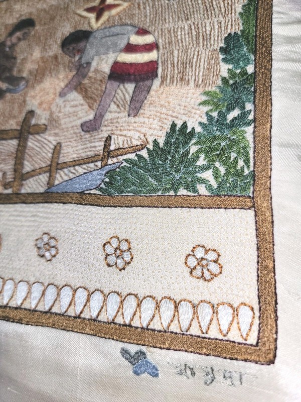 Vtg BANGLADESH Needlepoint Art Folk Unframed Art Tapestry Signed 20x26 Pre-owned gallery