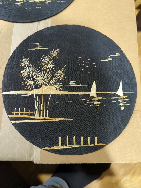 Straw Bamboo Hand-made Island Folk Art On Black Silk Fabric Wall Decor India (4) gallery