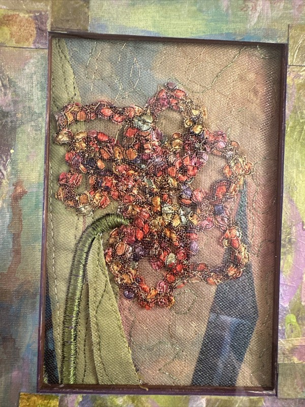 Carlie 12” x 10” Fiber & Wood Art Houston, TX “WOODLACE” Framed 13” x 15” gallery
