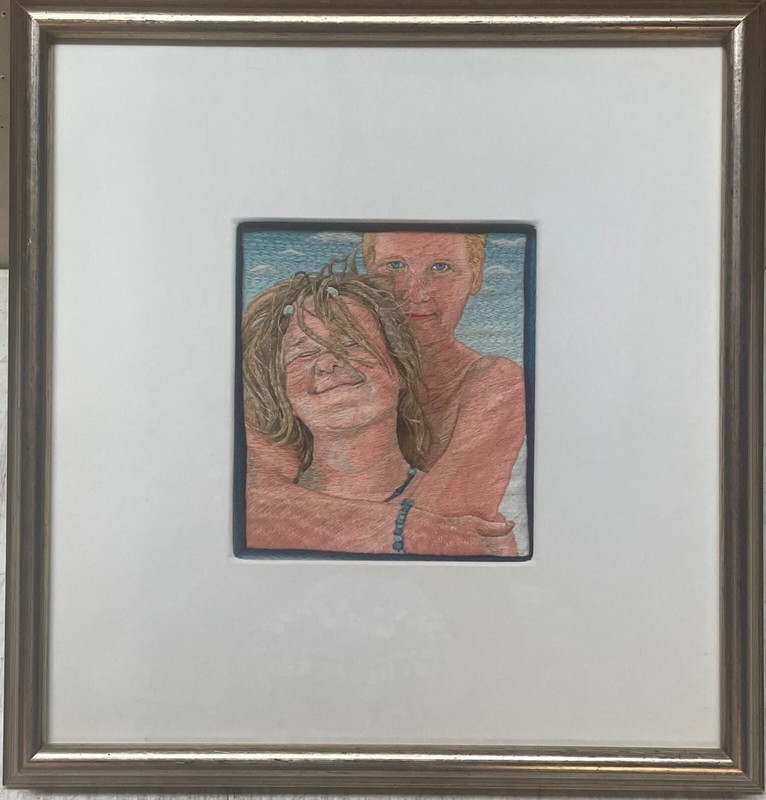 Rare MICAL ALONI ‘Seventh Heaven» Couple in LOVE EMBROIDERY Portrait – ISRAELI