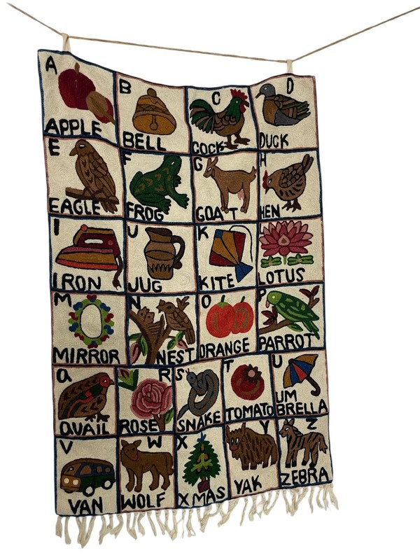 Alphabet ABC Animal Wool Tapestry Wall Hanging Made in Nepal 23×34″