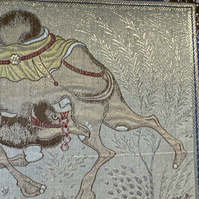Signed Vintage Silk “Two Camels Fighting “ Persian Tapestry Needle Point Indian gallery