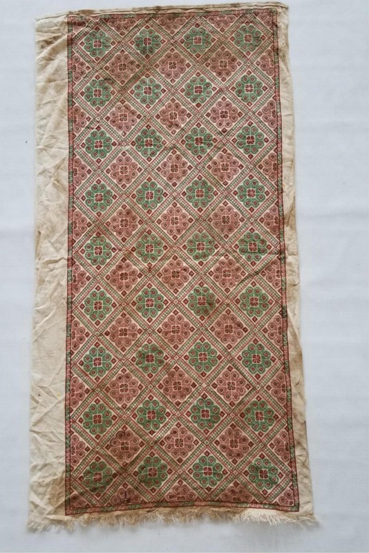 Vintage South Asian Hand Embroidered Geometric Pattern Panel 100x35cm