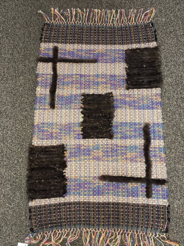 Woven Wall Hanging Or Rug, Wool With Fur, 28”x58” including Fringe handmade, BS