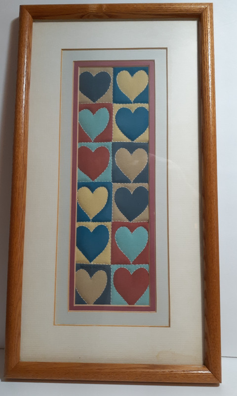 Fork Art Vintage Alice Woodrome Quilted Serigraph Signed Framed Pastels Hearts gallery