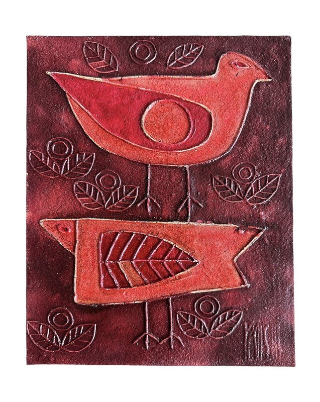 Birds Mid Century Leather Tooled