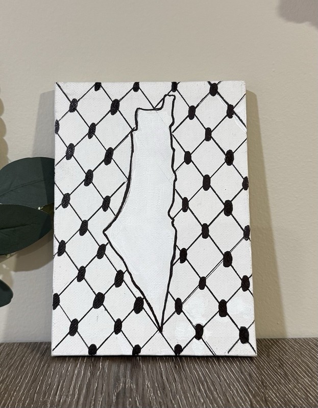 Hand Painted Palestinian Map With The Traditional Print Of Koffia 🇵🇸 5” by 7”