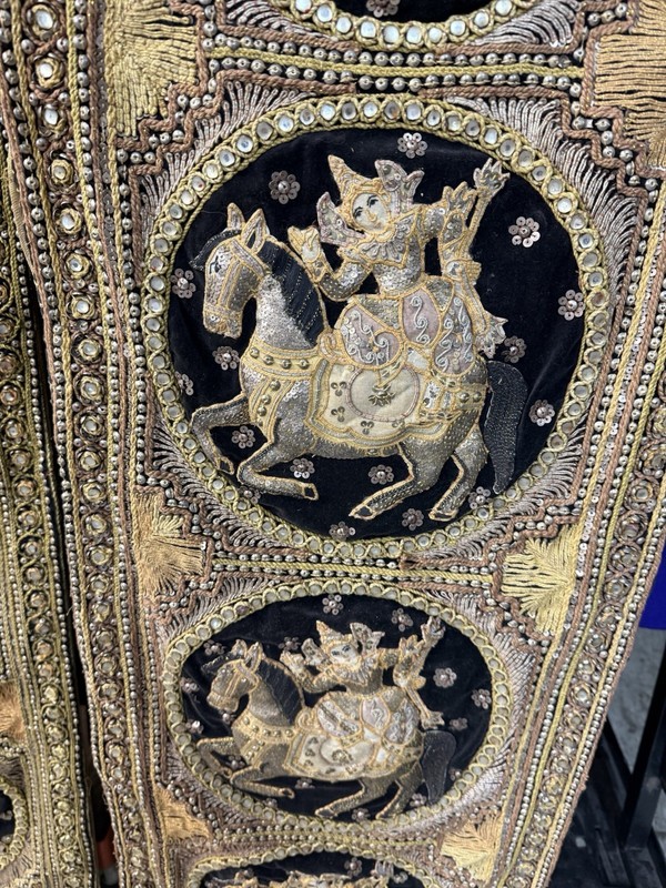 Large 60” Pair Thai Burmese Kalaga Embroidery Panels Gold Thread Sequins gallery