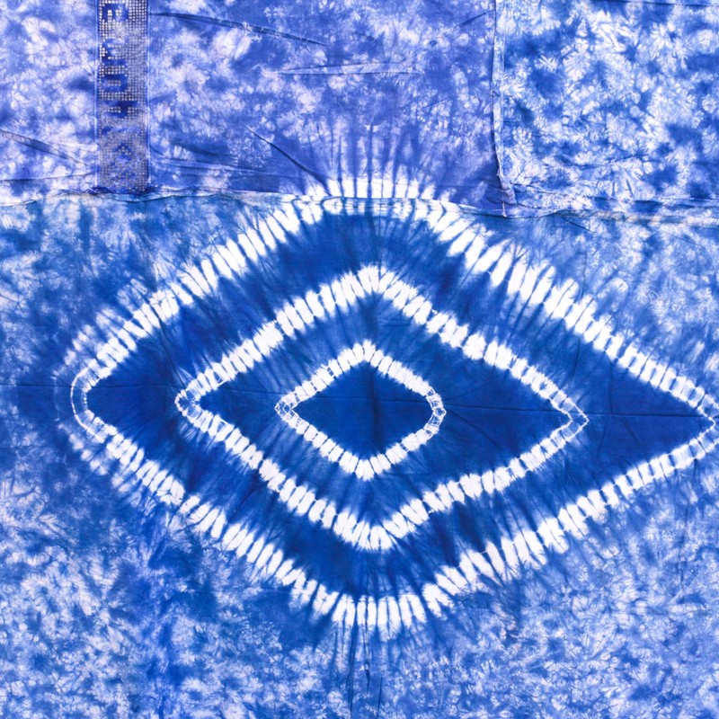 Blue Yoruba Tie-Dyed Textile Nigeria 85.5×79 inch