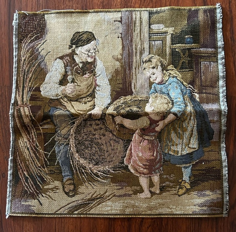 Vintage Flemish Tapestries “The Basket Weaver” Woven Tapestry Square France