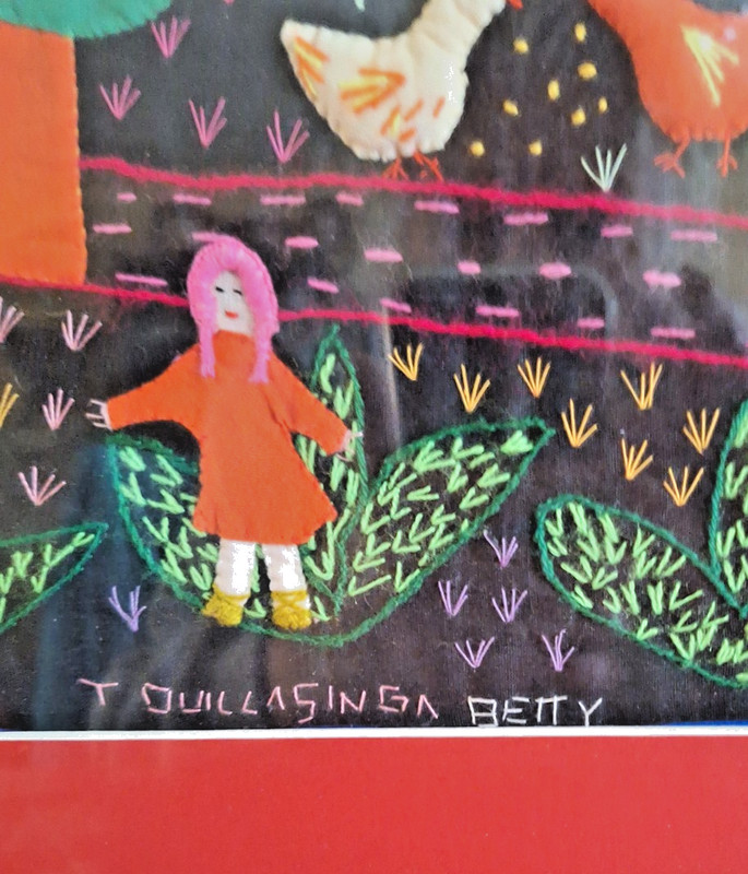 Peruvian Arpillera Applique Tapestry Art 26" x 33" Farm Framed Signed Folk Art gallery