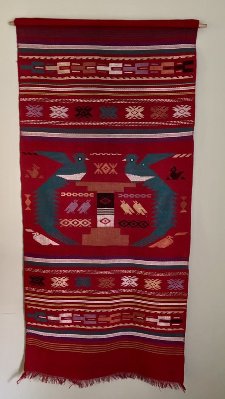 Vintage Guatemalan Tapestry 47x22 Wall Decoration Handmade Quetzal Birds
