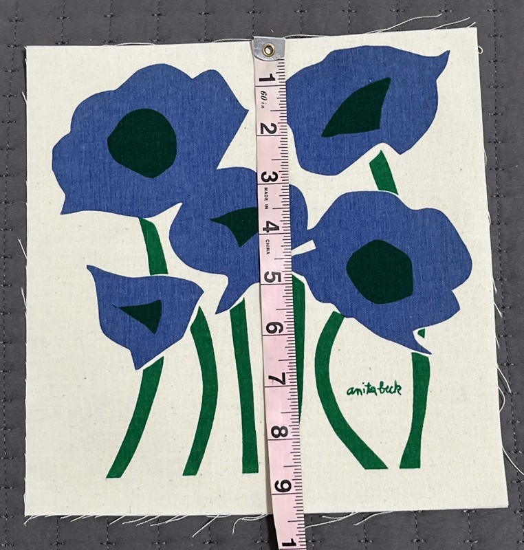 Anita Beck Art Screen Print Blue Flowers Marushka Style 9" Quilt Blocks Lot 12 gallery