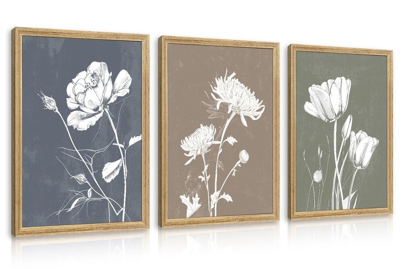 Framed Boho Wall Art Set of 3, Minimalist Botanical Wall Decor Painting, Vint...