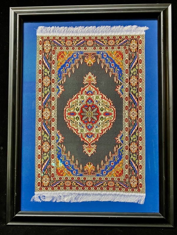 Framed Miniature Turkish CARPET Art – Wall Decor – Frame: 11.75″ x 15.75″ (O.D.)