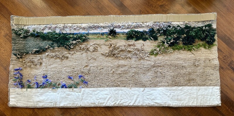 Vintage NY 1970s Sherry Schreiber Landscape Woven Fiber Art Textile Wall Hanging gallery