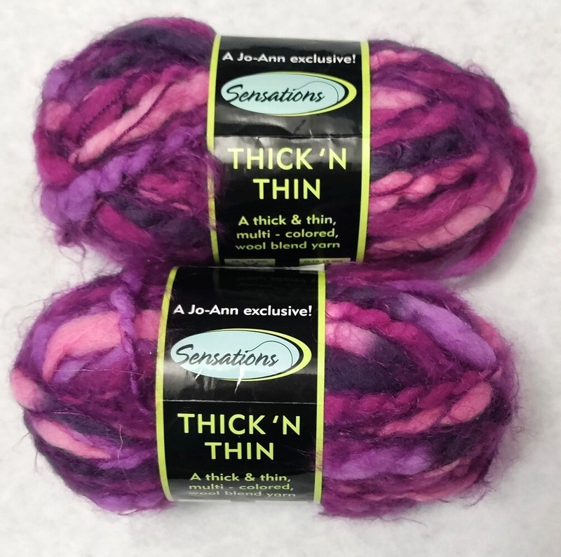 (2) Sensations Thick’ n Thin Yarns – Purple Color – Wool Blend Knit Fiber Art