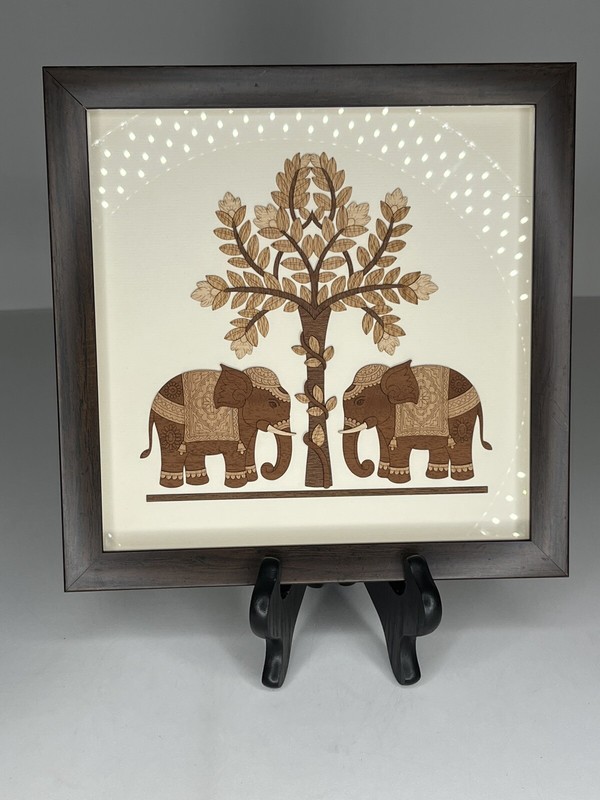 Mumbai Bombay Co. Framed Elephant Artwork Natural Wood 3D Hand Crafted India