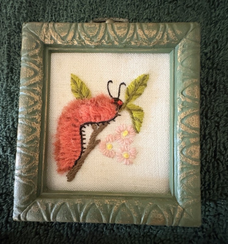 Embroidered Caterpillar, LadyBug, and Turtle - Framed wall art 3 1/2" by 4" gallery