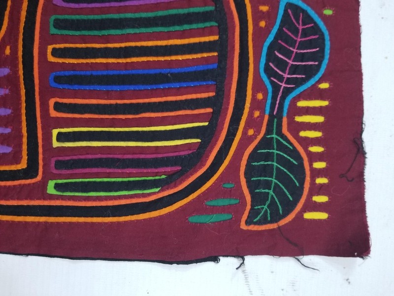 Vintage Traditional Kuna Mola Folk Art Applique Work Panel 44x32cm gallery