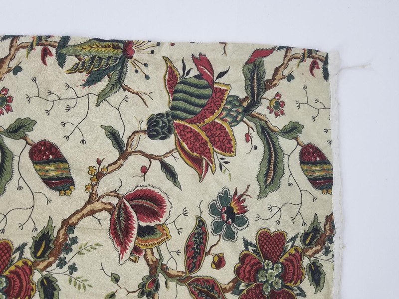 Vintage French Jacobean Tree Of Life Block Printed Textile 275x58cm gallery