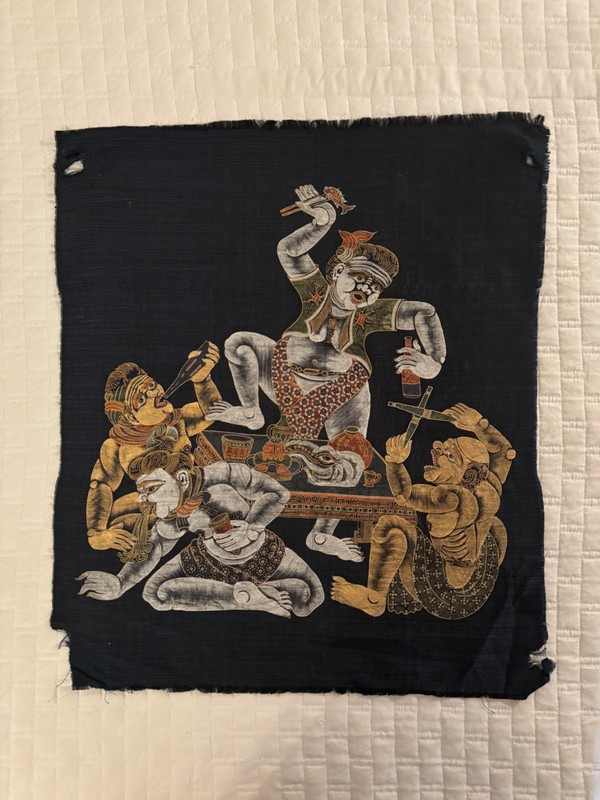 Vintage Indonesian Fabric Textile Batik Art Cloth Picture Feast Party Figures