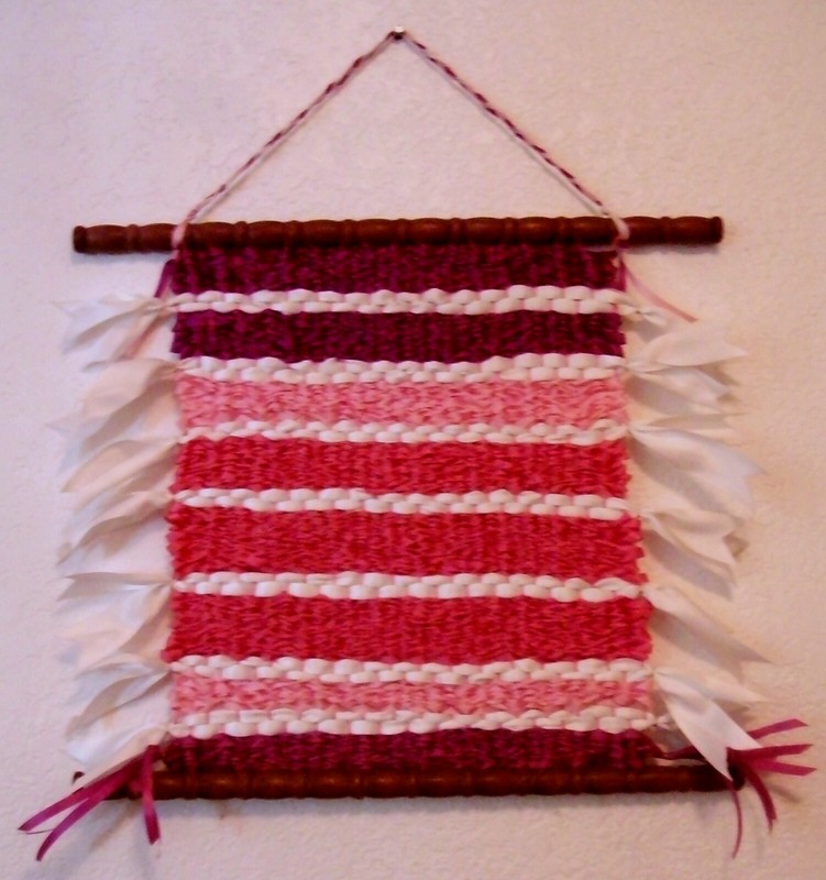 Raspberry Parfait Hand Woven Wall Art Hanging in Pink & Purple About 20 X 24 In.