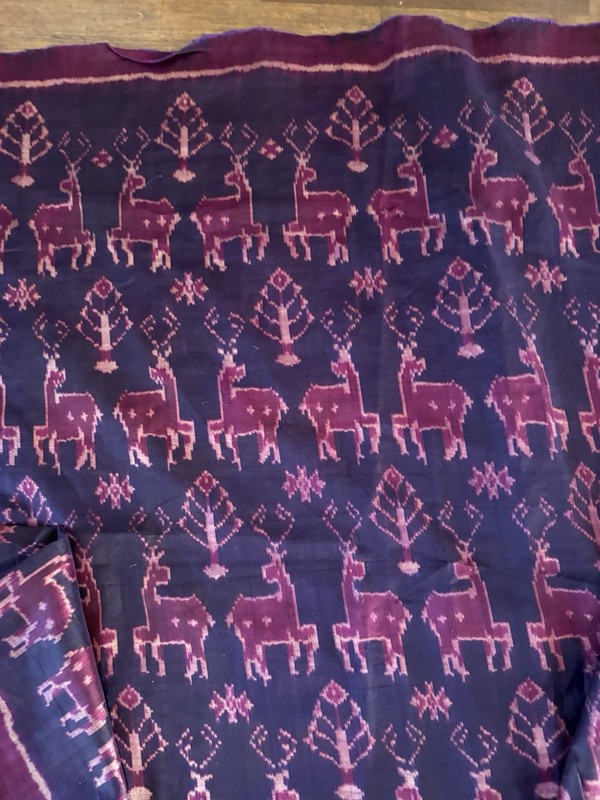 Silk Pidan Pedan Ikat Antelope Figurative Textile Fabric Purple Cambodia 116x37” gallery
