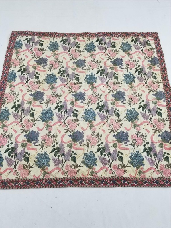 Vintage French Woven Floral Wall Tapestry Pane 54×53 inches