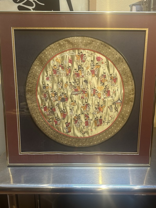 Framed Chinese Silk Hand Embroidered «One Hundred Children» Prosperity & Harmony