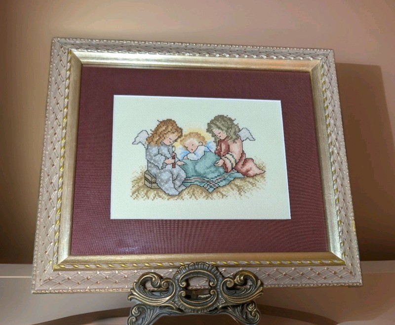 Completed Framed Stoney Creek Collection Cross Stitch Christmas Nativity Scene
