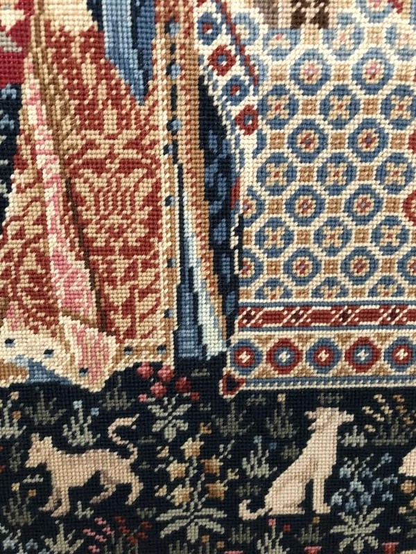 Large Hand-Worked Needlepoint ‘Lady & the Unicorn’ Medieval Tapestry Framed gallery