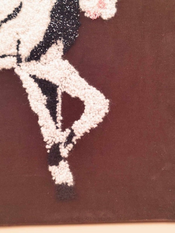 Horse Yarn Art Completed White Black on Brown Frabric Textile Art 20" X 15" gallery