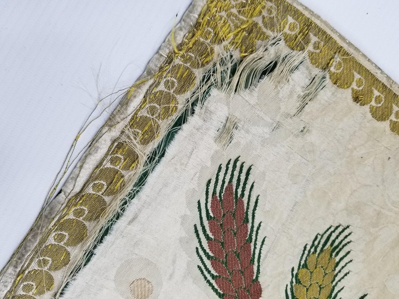 Antique French Floral Silk Brocade Metallic Accent Panel 55x53cms gallery