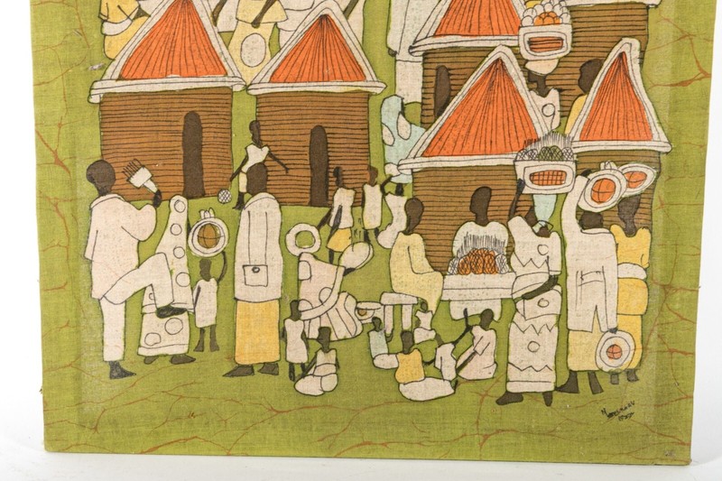 Vintage Batik Fabric Painting Market Scene Africa Wax/Dyed Cloth Art Textile gallery