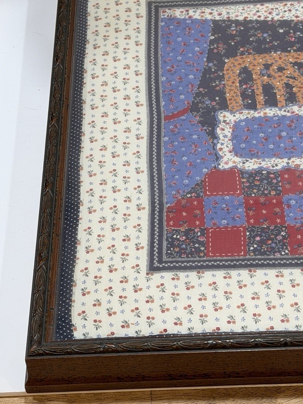 Framed Quilted Square Black Cat On Bed Kitschy Folk Art Cats Patchwork gallery