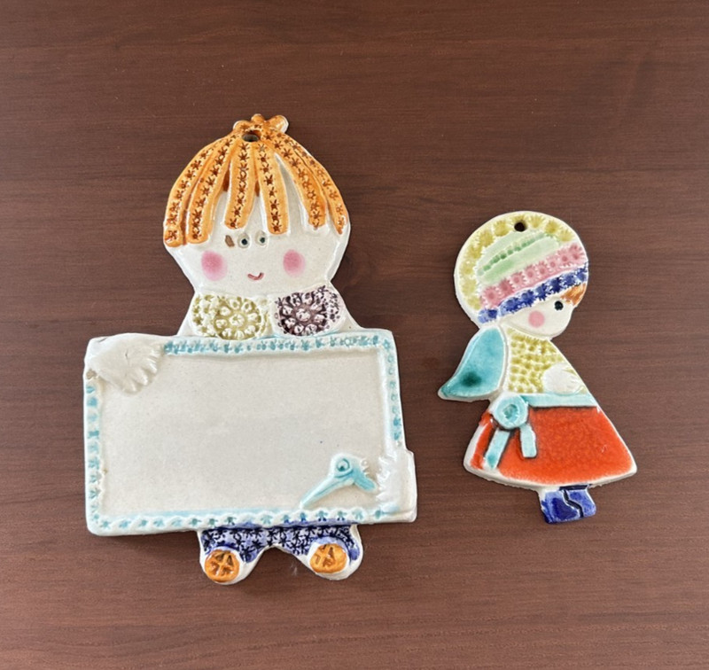 Vintage Gensini Italian Ceramic Wall Plaques — Set of 2 — Folk Art Figures