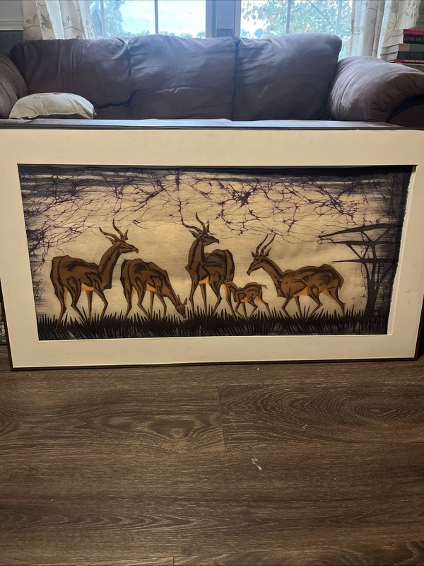 African Batik Wall Art Depicting A Wildlife Scene of Large African Antelope Art