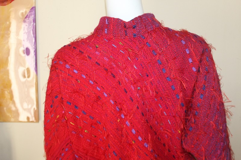 B Jane Doub Sz S M Rich Red Purple Hand-Woven Fiber Art-to-Wear Coat Jacket gallery