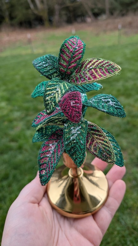 Replica variegated plant Embroidery Thread Sculpture fushia croton