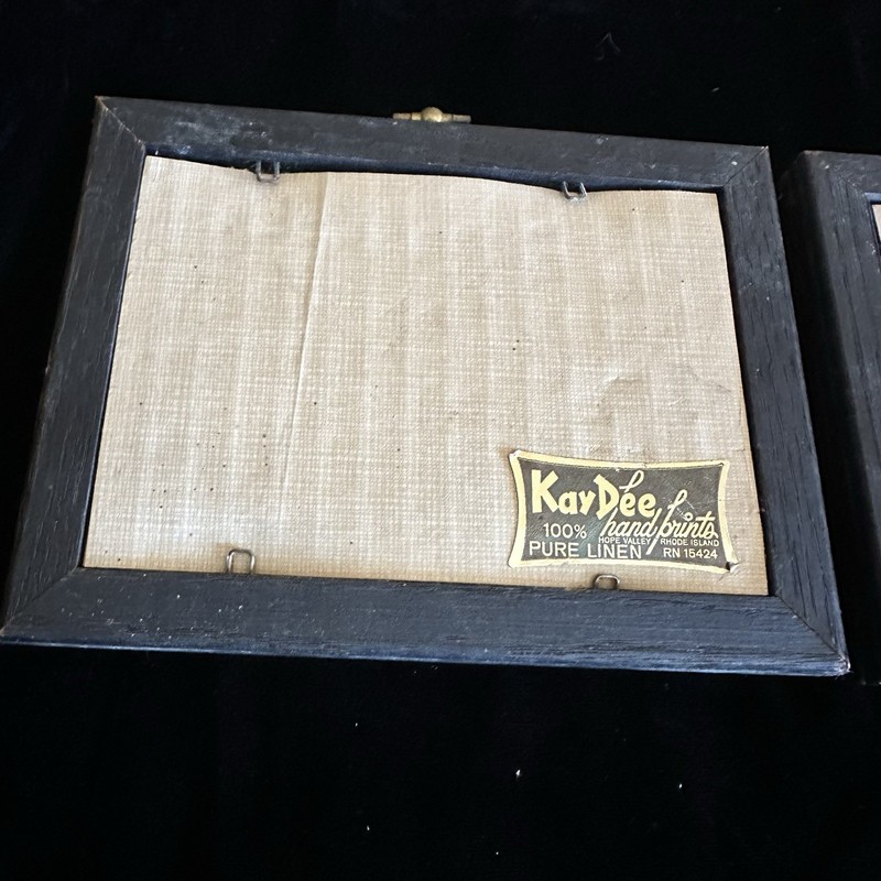 1950s Kay Dee Mid Century Pair Mini 100% Linen Farmhouse Handprints Made In USA gallery