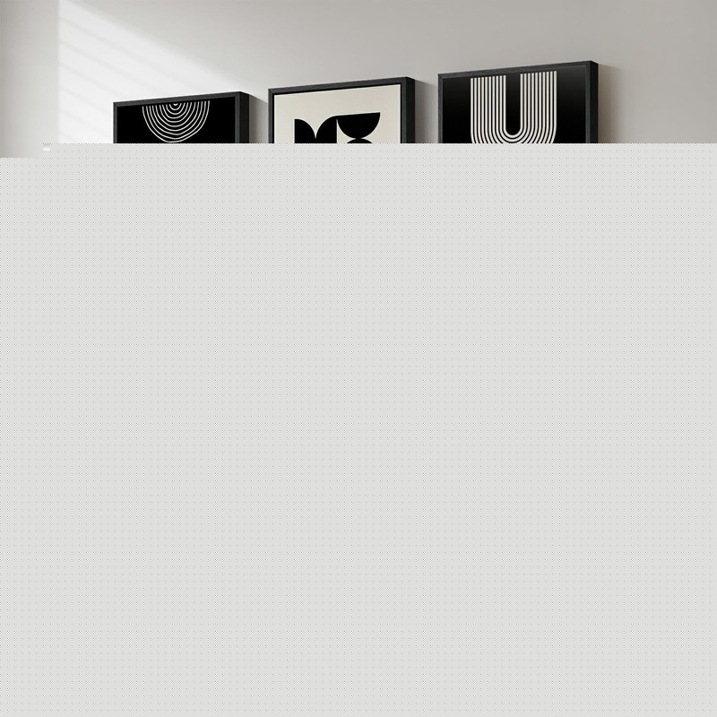 Wood Framed Modern Abstract Canvas Wall Art Sets of 6, Black and White Minima...