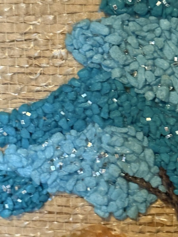 MCM MID-CENTURY MODERN Pebble Gravel Art Asian Landscape on Burlap Pagoda FRAMED gallery