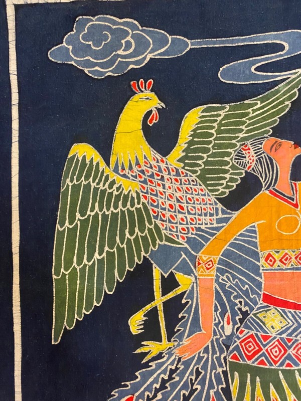 Vintage Peacock Birds Goddess Batik Fabric Art 33.5“ x 35” gallery