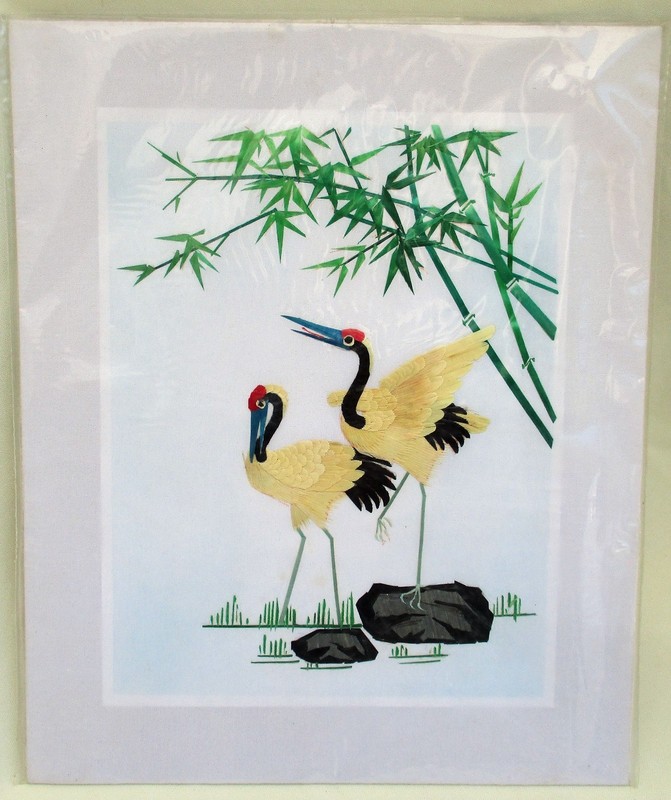 VTG Hand Cut & Painted Wheat Stalk On Silk
