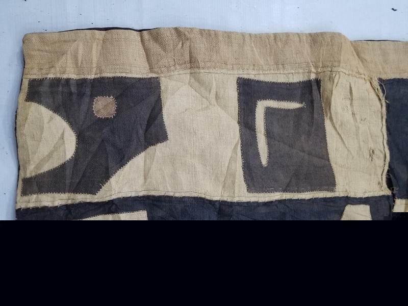 Vintage African Kuba Cloth Handwoven Raffia Appliqué Textile Runner 220x50cm gallery
